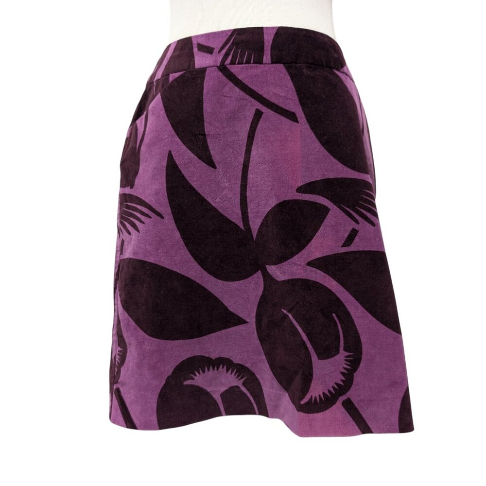 Boden Womens Size 8R Purple Velvet Tulips Pattern Pockets A-Line Mini Skirt Flaw